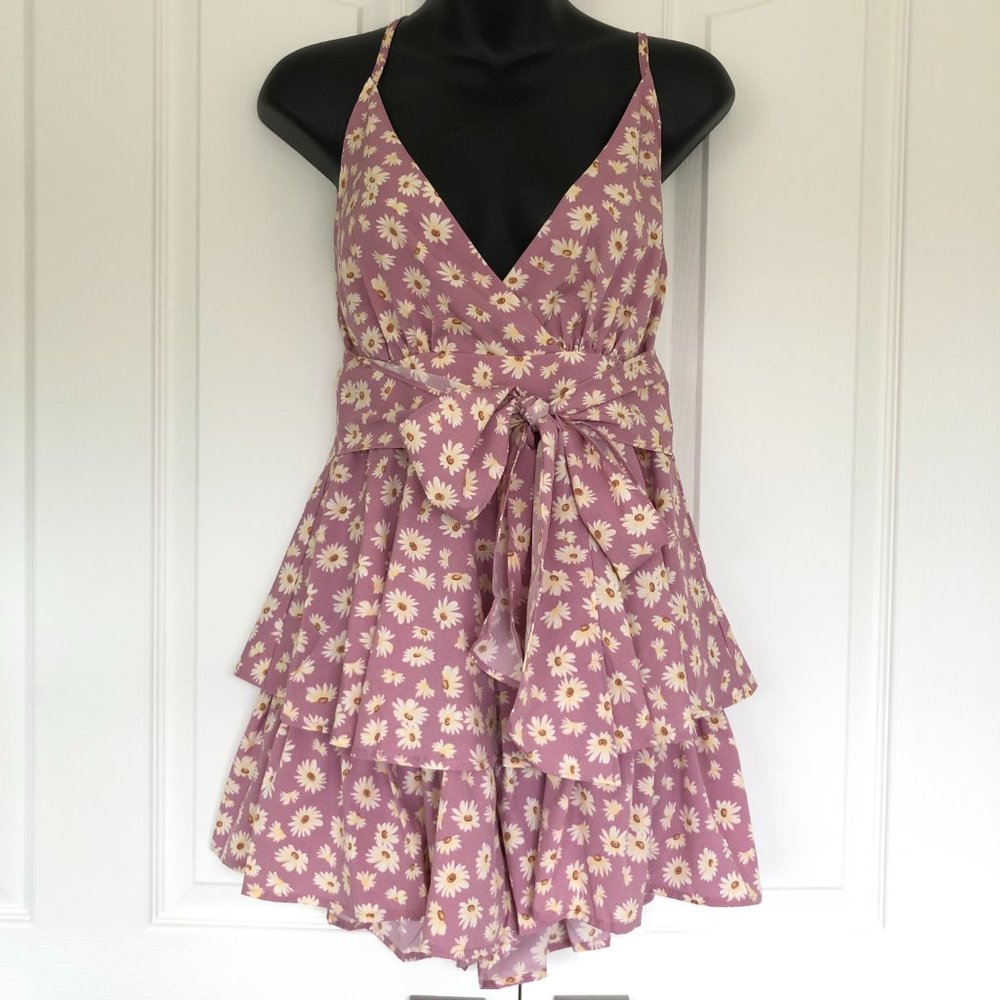 Pink Floral Strappy Ruffled Romper